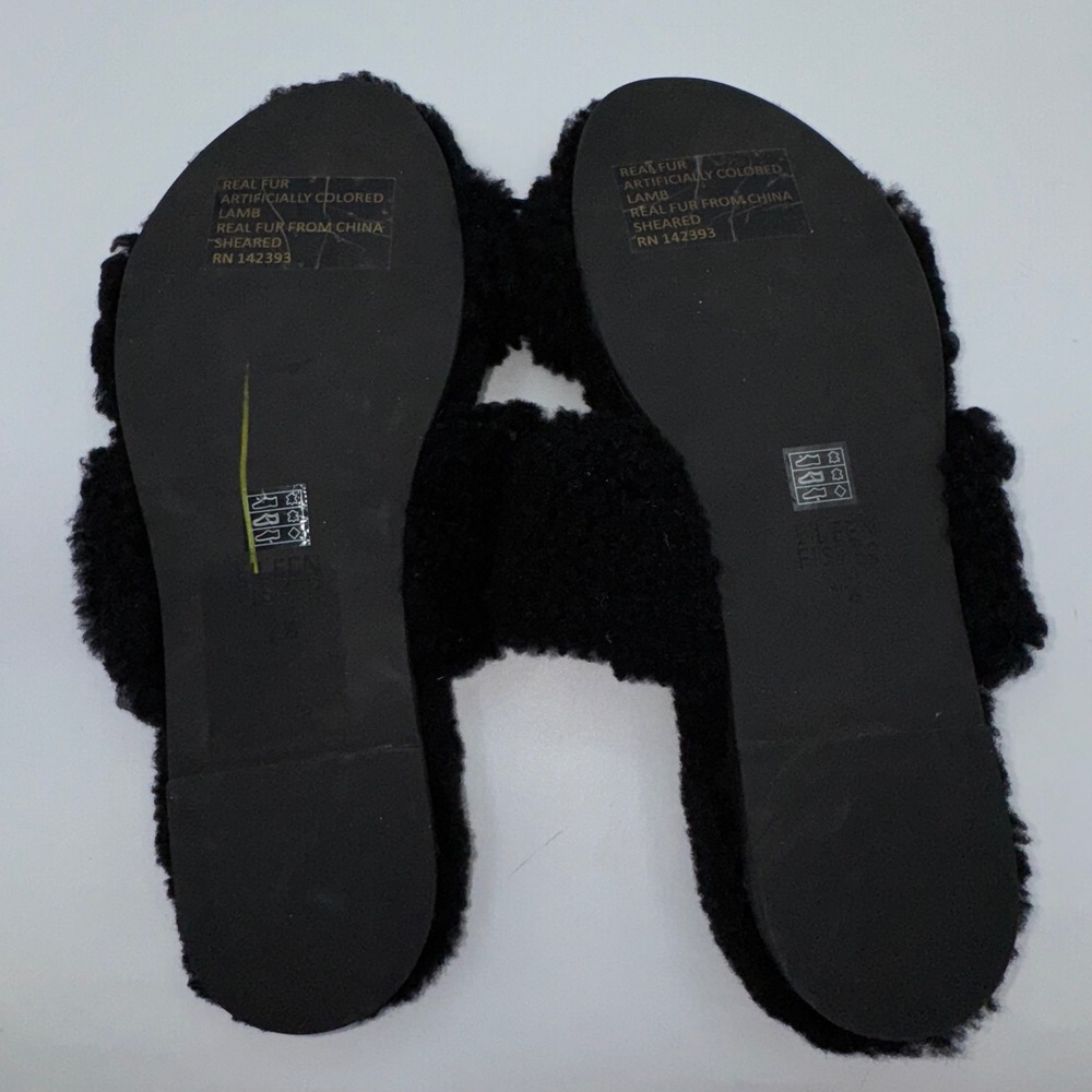 EILEEN FISHER Shoes Womens 7.5 Dello‎ Shearling Slide Sandal Black Lamb Fur Slip - Picture 11 of 13